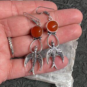Swallow Bird Carnelian Earrings Stone Crystal Jewelry